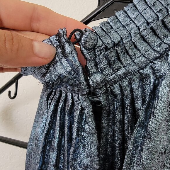 WHBM Halter Pleated Shell Top Blue Metallic 0 - Picture 10 of 10